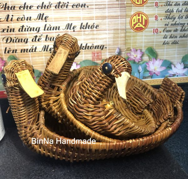 Bộ 3 Rổ Mây Hình Con Vịt Đáng Yêu Giỏ Mây Đan Thủ Công 3 Kích Thước Đa Năng Decor Nhà Cửa
